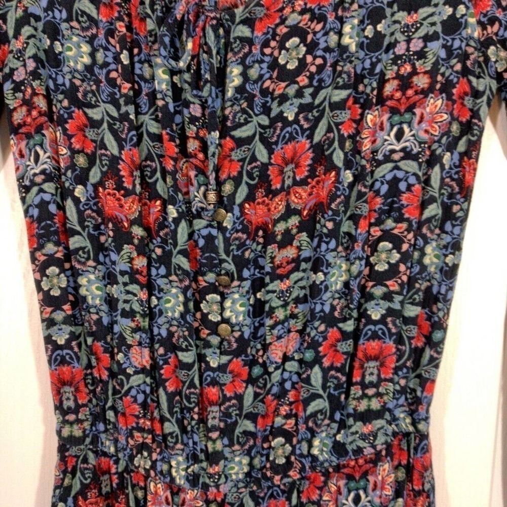 American Eagle Womens Floral Romper Shorts Long Sleeve Red Blue - Picture 4 of 6